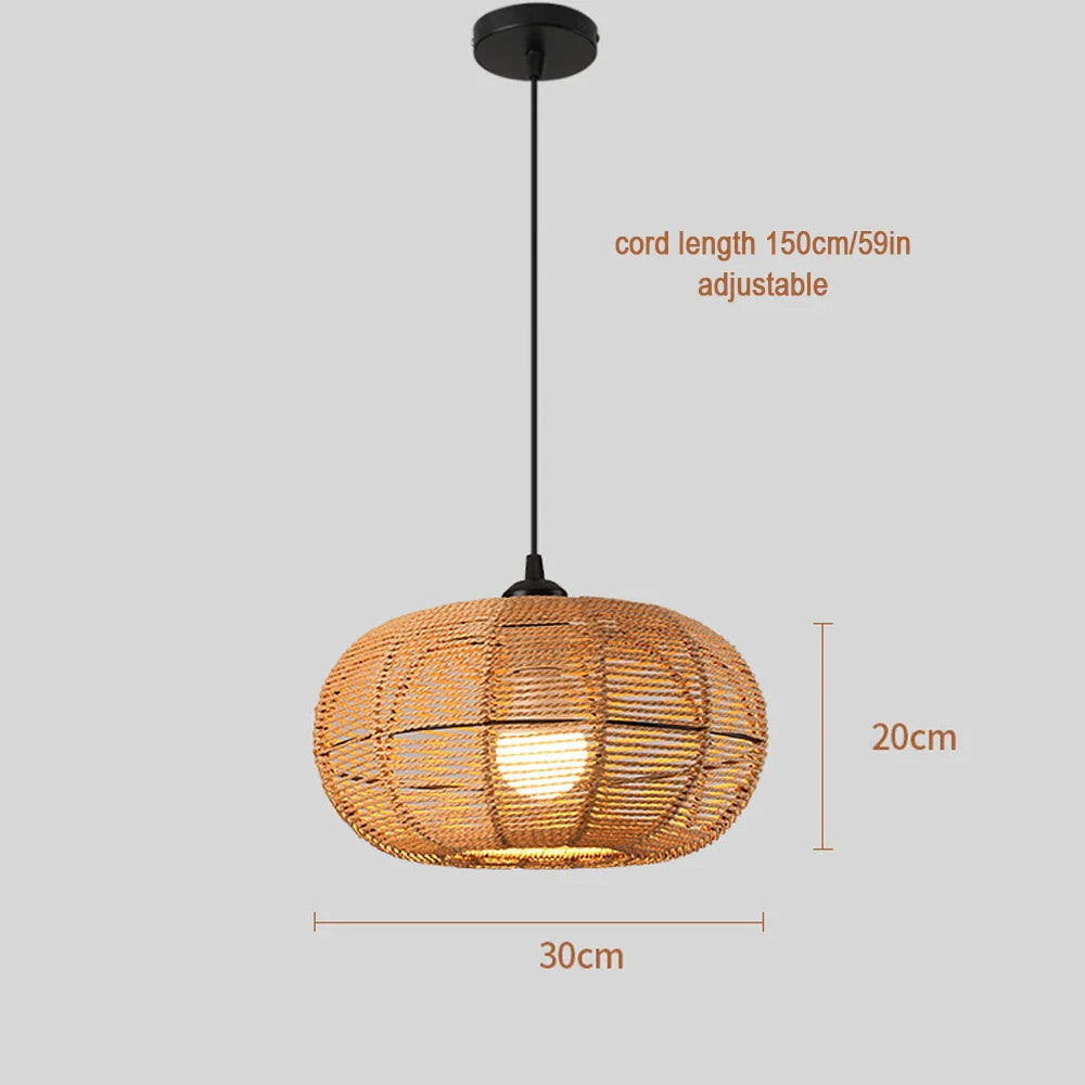 Suspension Luminaire Bohème en Rotin Tressé - Lampe Suspendue Style Vintage pour Salon, Chambre, Cuisine