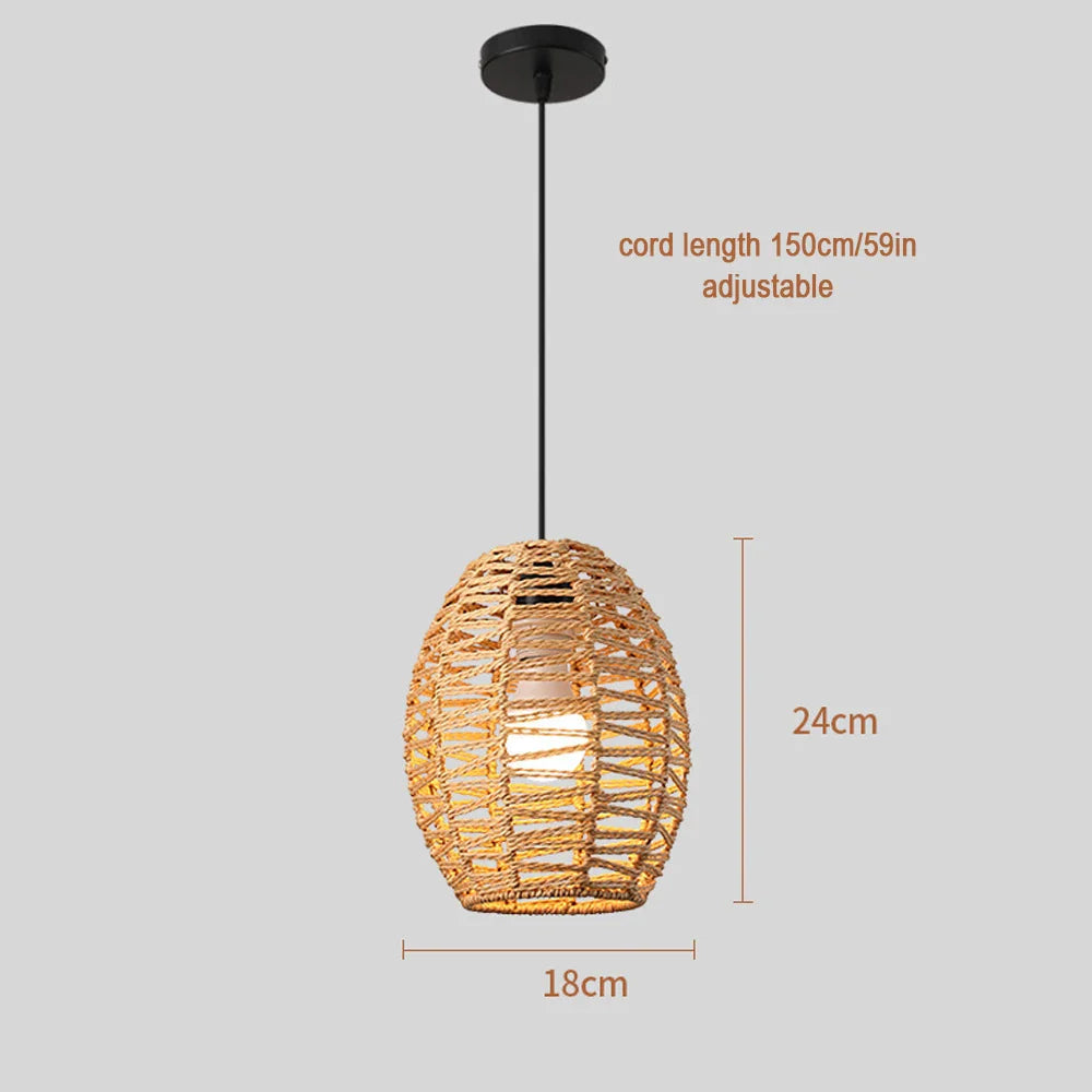 Suspension Bohème en Rotin Tressé - Lampe Vintage E27 pour Salon, Chambre, Cuisine