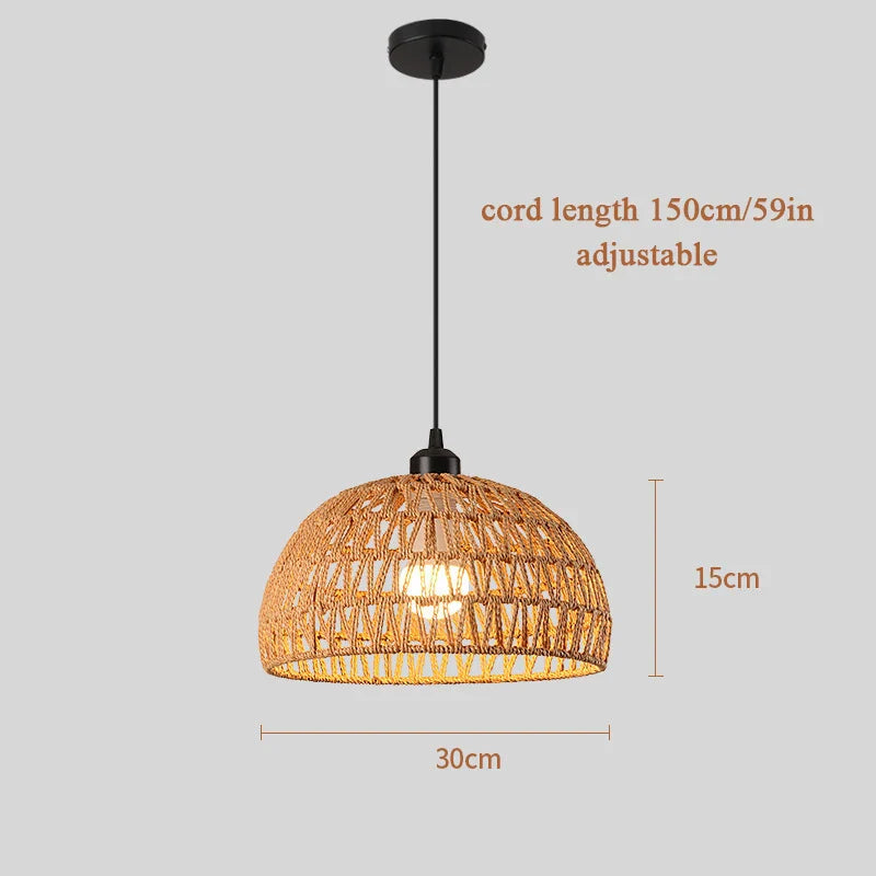 Suspension Luminaire Bohème en Rotin Tissé - Lampe Suspendue E27 pour Salon, Chambre, Cuisine