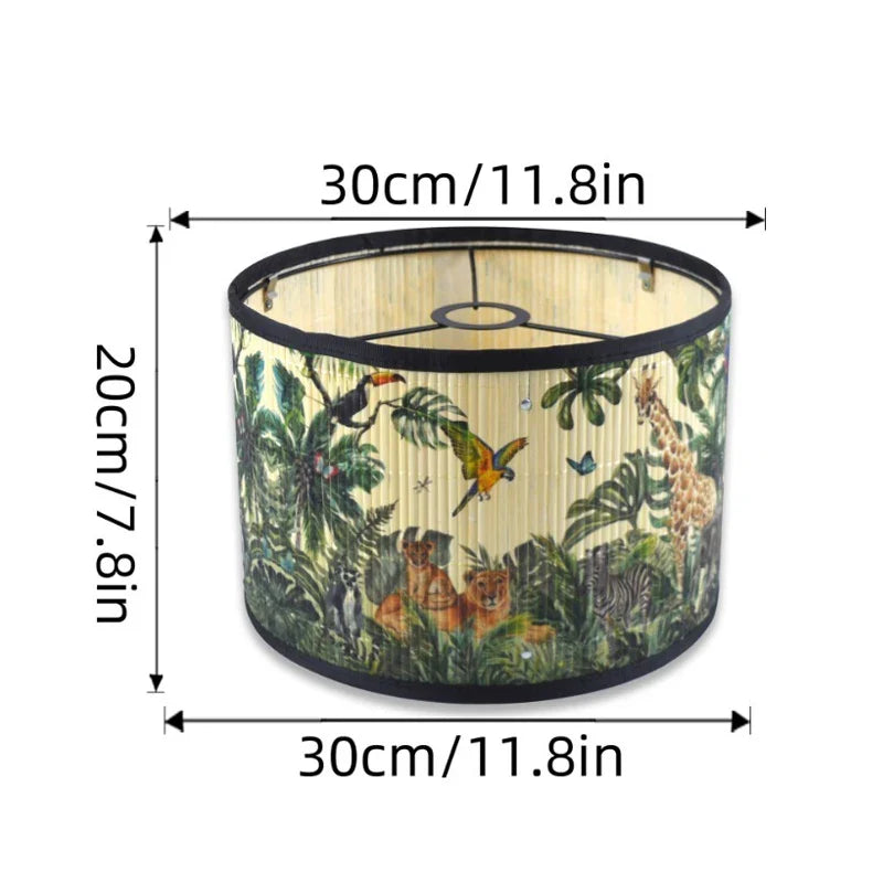Abat-Jour Cylindrique en Bambou Luang avec Motifs Floraux et Végétaux - Ambiance Naturelle