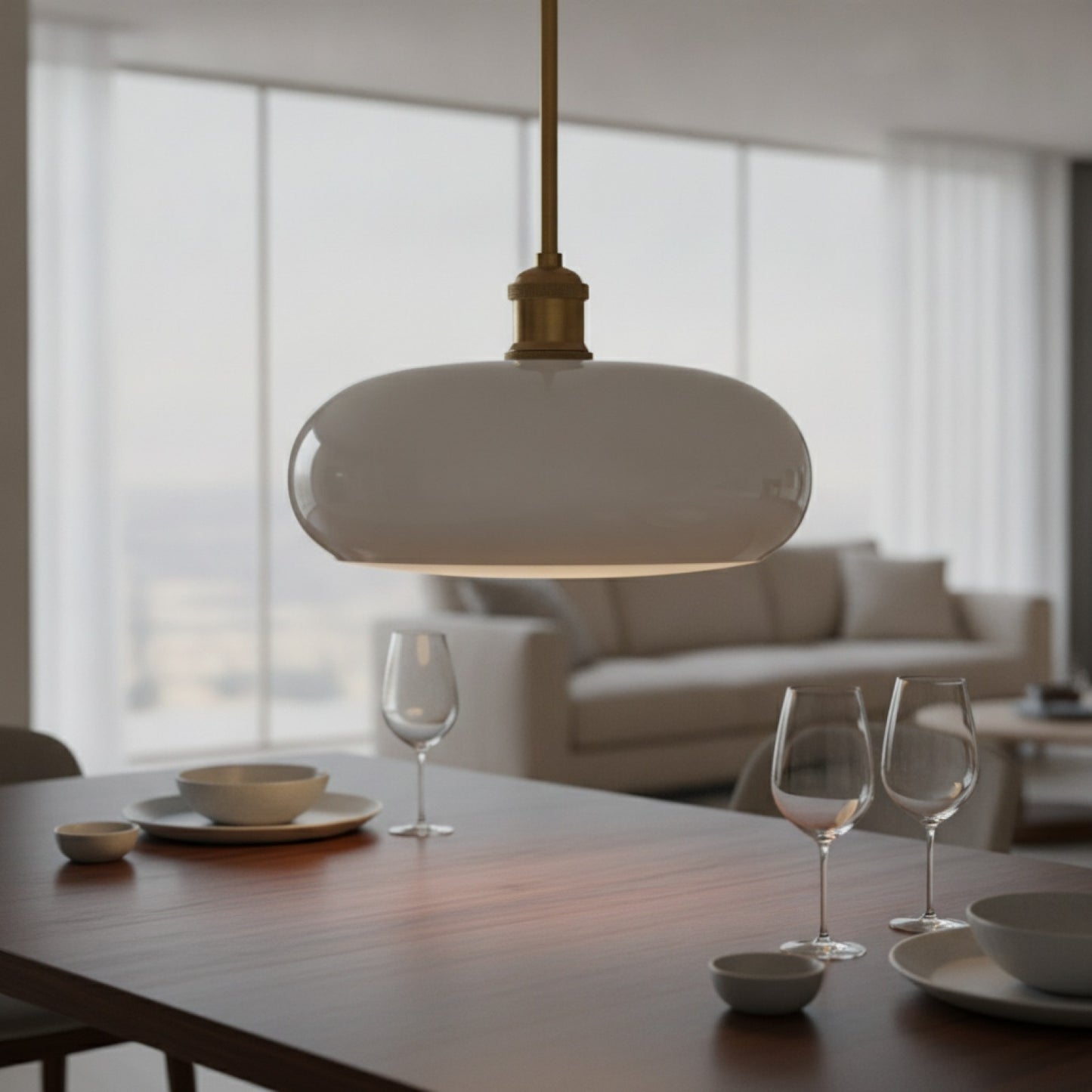 Abat-Jour Design Bari en Verre Blanc Brillant - Suspension Moderne