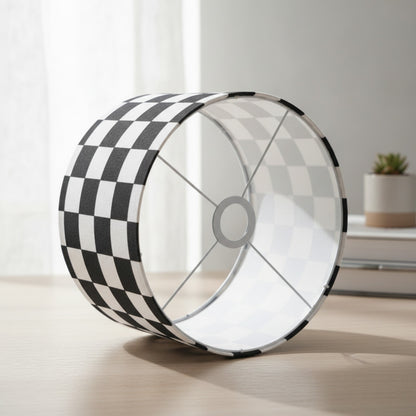 Abat-Jour Design Damier : Tissu Géométrique pour Luminaire Cylindrique