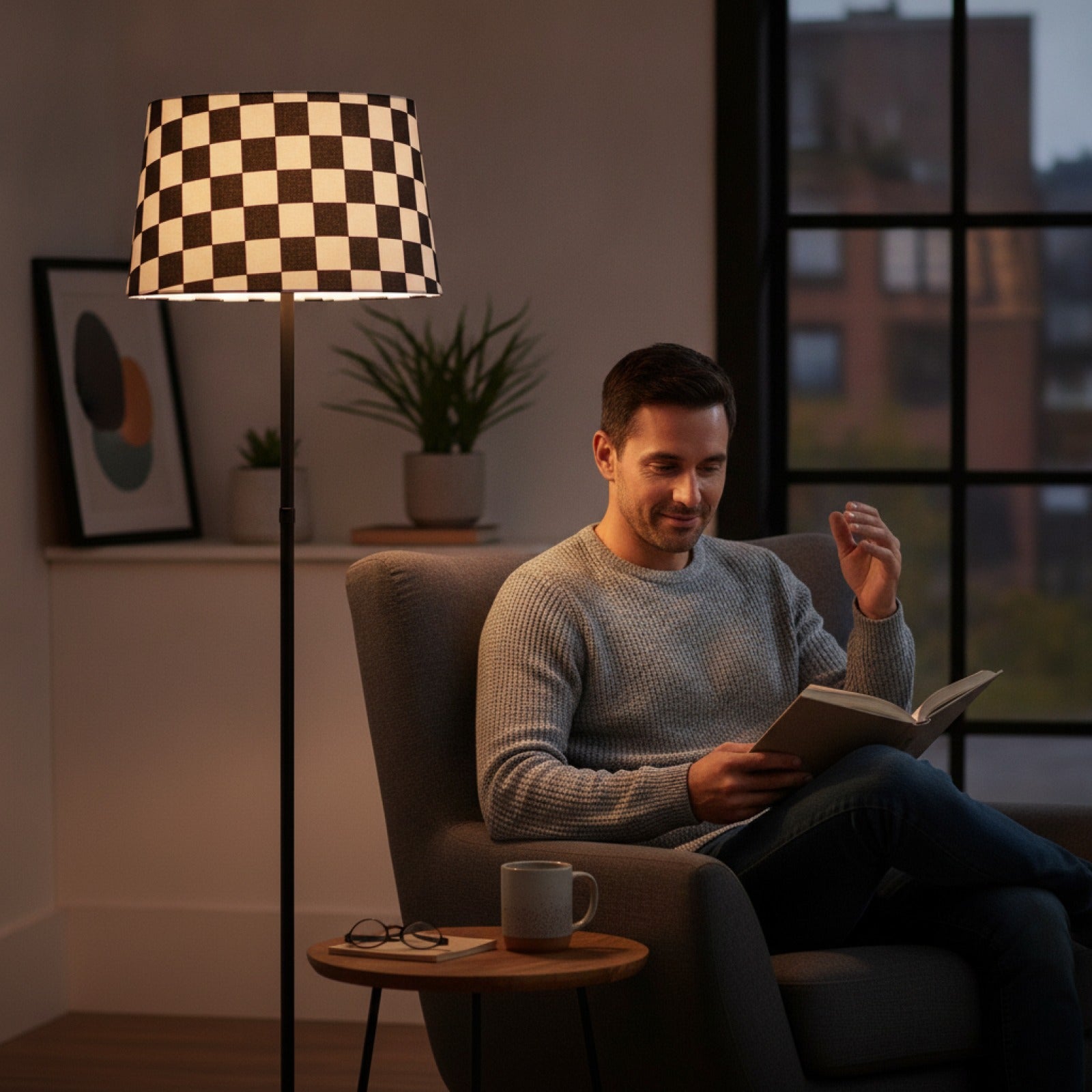 Abat-Jour Design Damier : Tissu Géométrique pour Luminaire Cylindrique