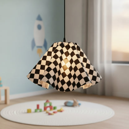 Abat-Jour Enfant Emerald : Design Ondulé et Motif Damier pour Chambre