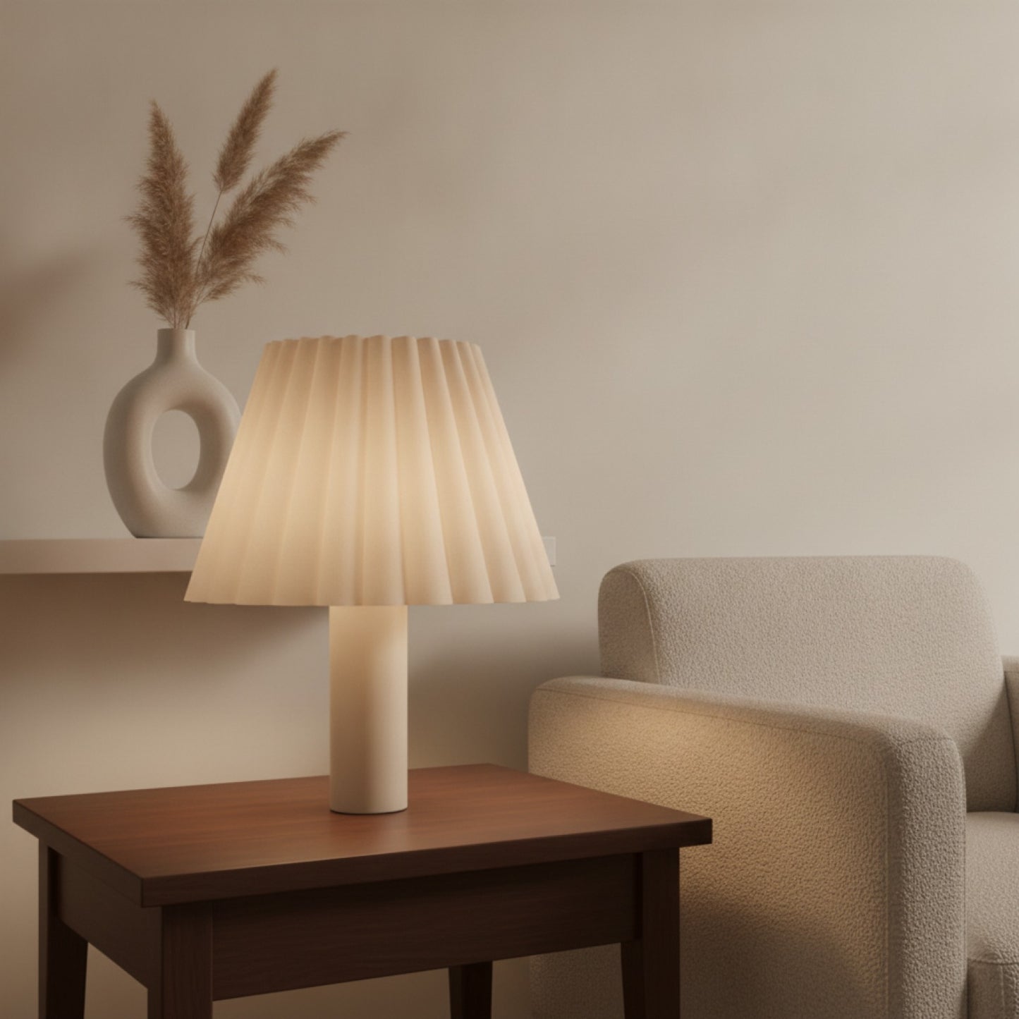 Abat-Jour Plissé Bordeaux Tissu Beige Crème - Design Moderne