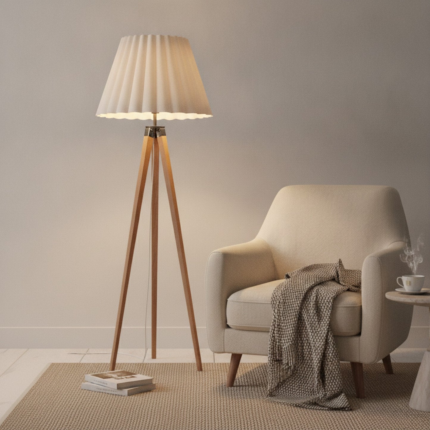 Abat-Jour Plissé Bordeaux Tissu Beige Crème - Design Moderne