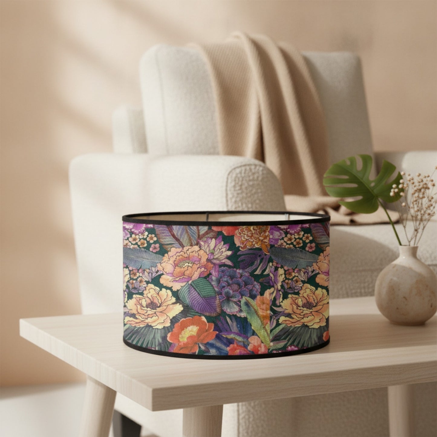 Abat-jour Cylindrique Imprimé Floral - Ambiance Douce et Élégante
