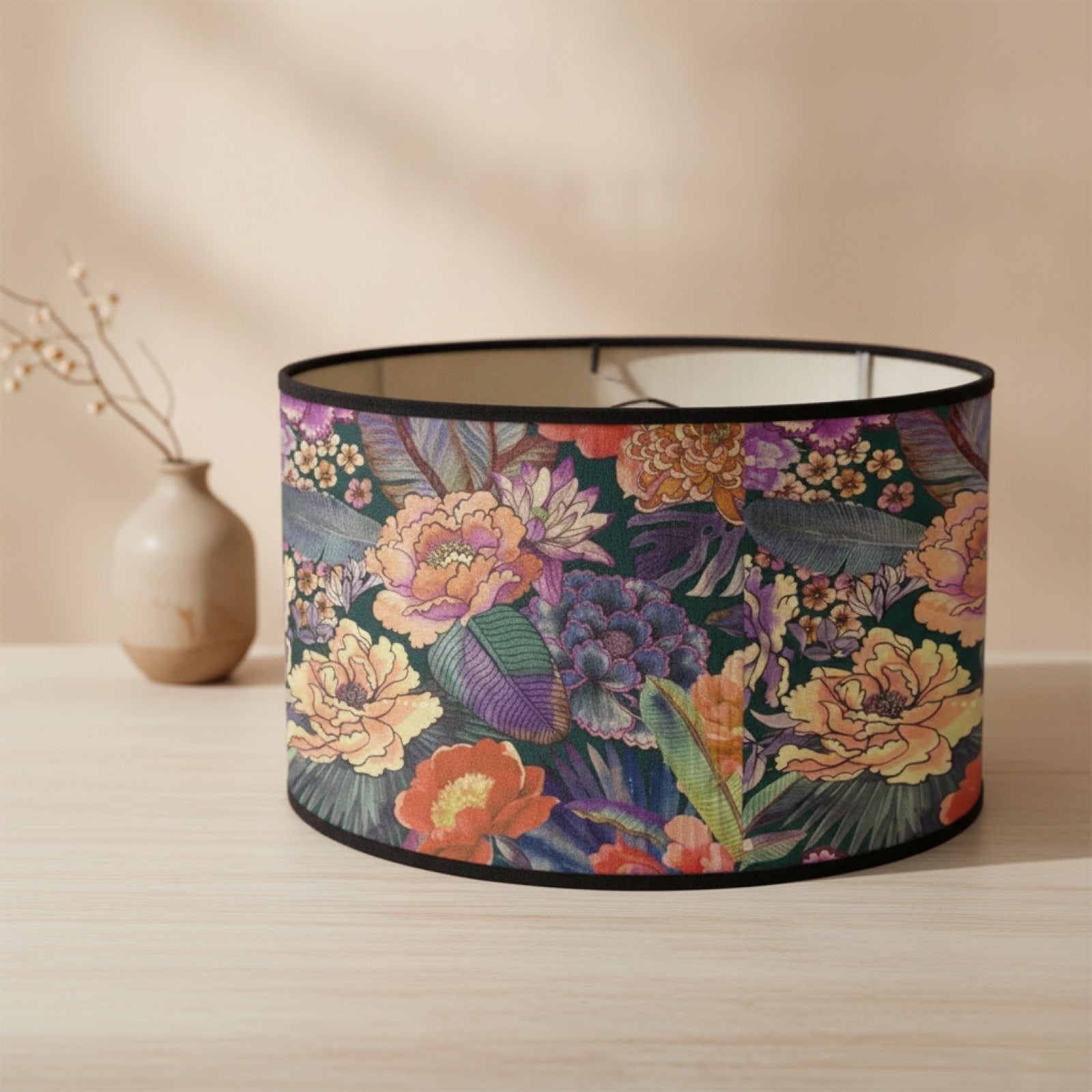 Abat-jour Cylindrique Imprimé Floral - Ambiance Douce et Élégante