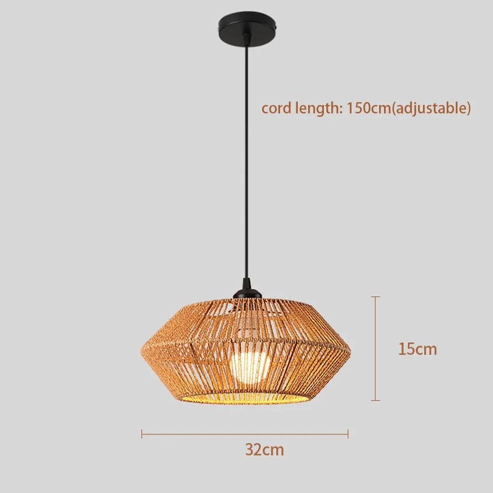 Suspension Bohème en Rotin Tressé - Lampe Vintage pour Salon, Chambre, Cuisine
