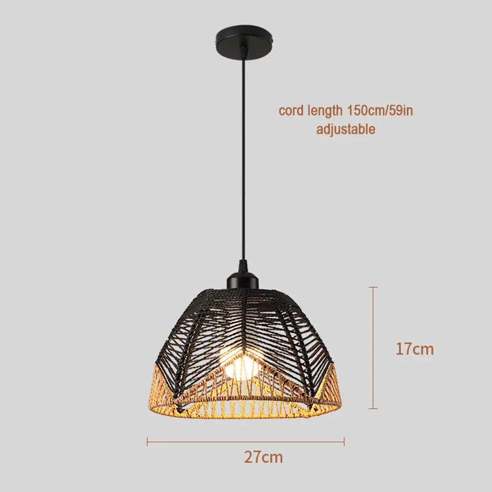 Suspension Luminaire Bohème en Rotin Tressé - Lampe Suspendue Vintage E27 pour Salon, Chambre, Cuisine