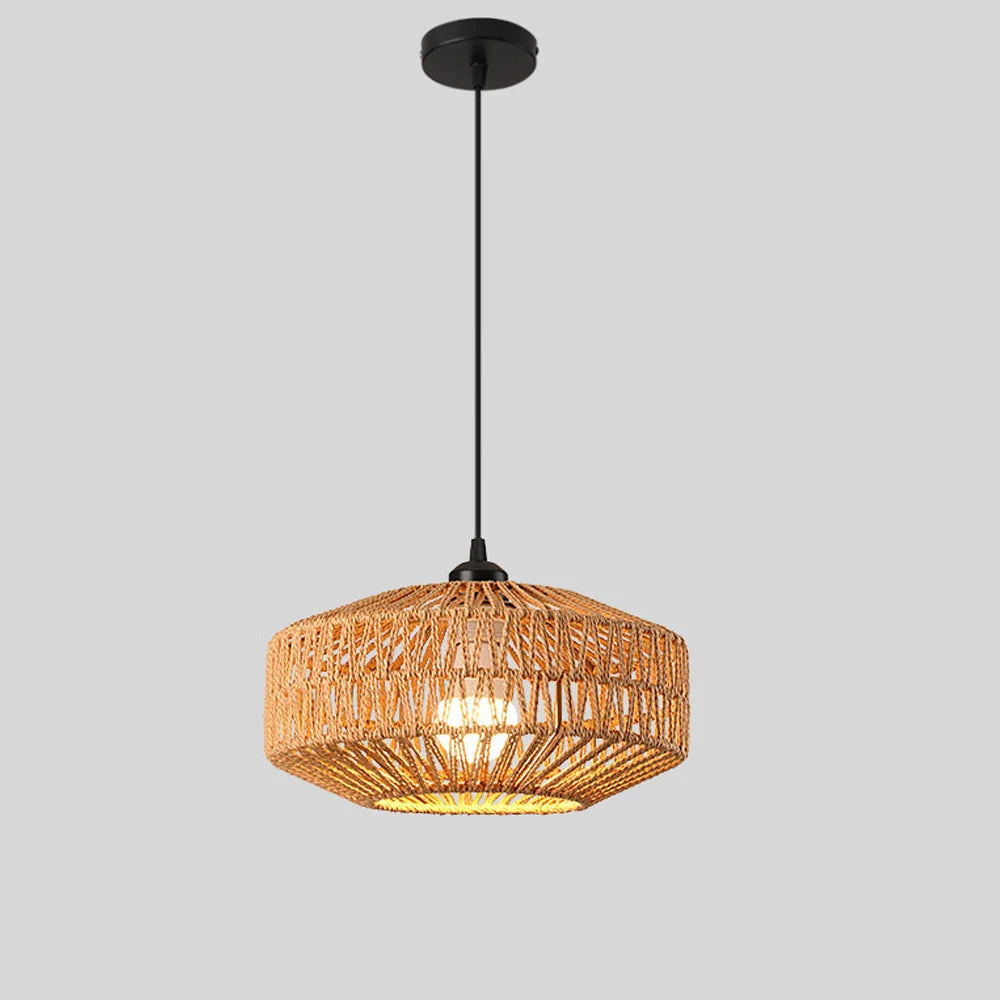 Suspension Bohème en Rotin Tressé - Lampe Vintage E27 pour Salon, Chambre, Cuisine