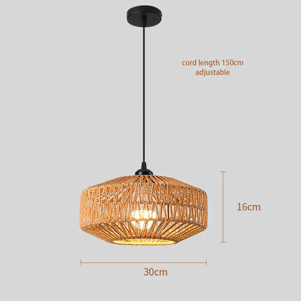 Suspension Bohème en Rotin Tressé - Lampe Vintage E27 pour Salon, Chambre, Cuisine