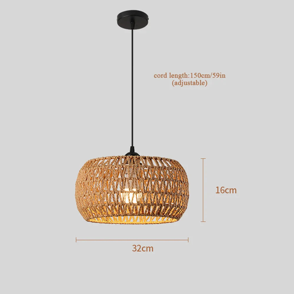 Suspension Luminaire Bohème en Rotin Tressé - Lampe Suspendue E27 pour Salon, Chambre, Cuisine