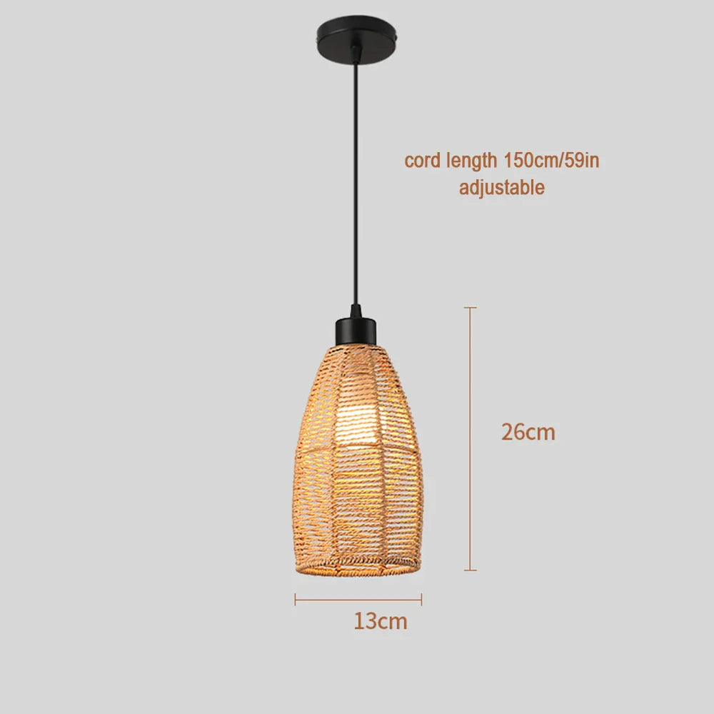 Suspension Bohème en Rotin Tressé - Lampe Vintage E27 pour Salon, Chambre, Cuisine