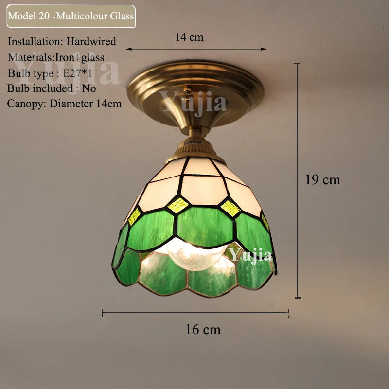 Multiple Styles Nordic Ceiling Light Fixture Glass or Ceramic Shade Vintage Ceiling Lamp with E27 Base for Hallway Entryway-Grain-Light
