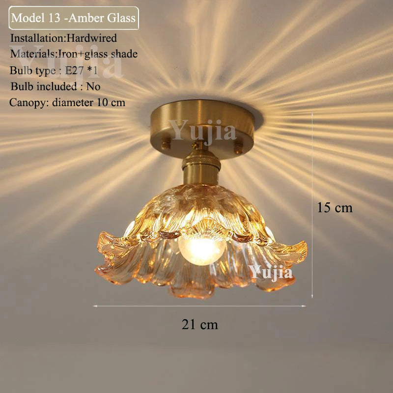 Multiple Styles Nordic Ceiling Light Fixture Glass or Ceramic Shade Vintage Ceiling Lamp with E27 Base for Hallway Entryway-Grain-Light