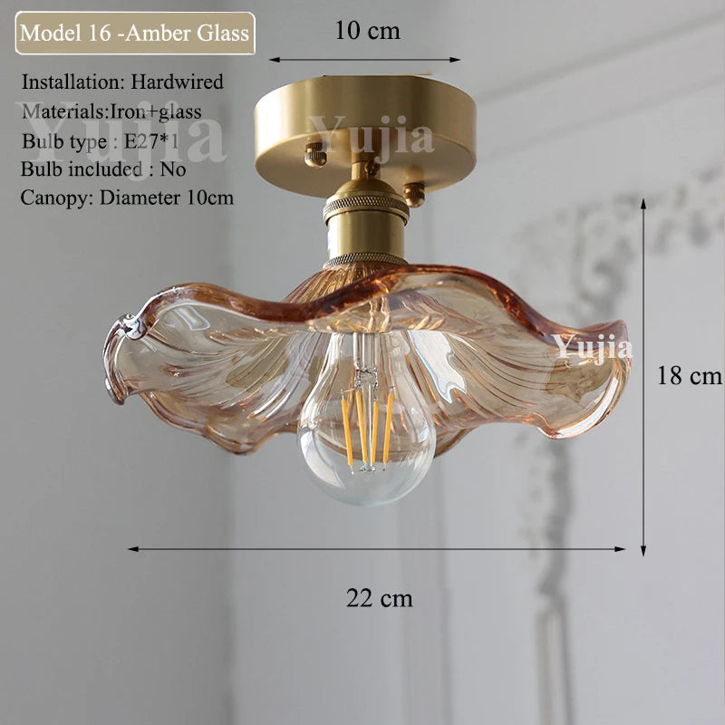 Multiple Styles Nordic Ceiling Light Fixture Glass or Ceramic Shade Vintage Ceiling Lamp with E27 Base for Hallway Entryway-Grain-Light