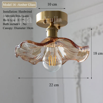 Multiple Styles Nordic Ceiling Light Fixture Glass or Ceramic Shade Vintage Ceiling Lamp with E27 Base for Hallway Entryway-Grain-Light