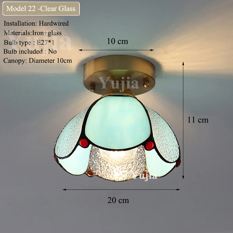 Multiple Styles Nordic Ceiling Light Fixture Glass or Ceramic Shade Vintage Ceiling Lamp with E27 Base for Hallway Entryway-Grain-Light