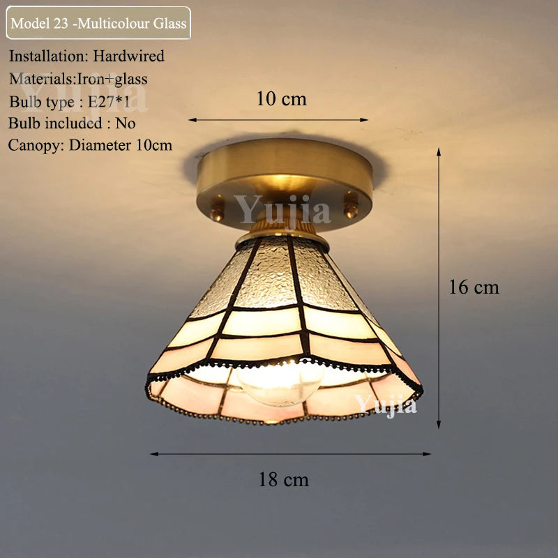 Multiple Styles Nordic Ceiling Light Fixture Glass or Ceramic Shade Vintage Ceiling Lamp with E27 Base for Hallway Entryway-Grain-Light