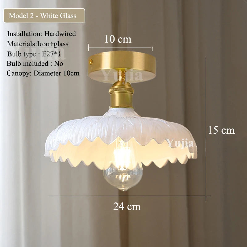 Multiple Styles Nordic Ceiling Light Fixture Glass or Ceramic Shade Vintage Ceiling Lamp with E27 Base for Hallway Entryway-Grain-Light