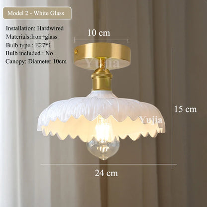 Multiple Styles Nordic Ceiling Light Fixture Glass or Ceramic Shade Vintage Ceiling Lamp with E27 Base for Hallway Entryway-Grain-Light