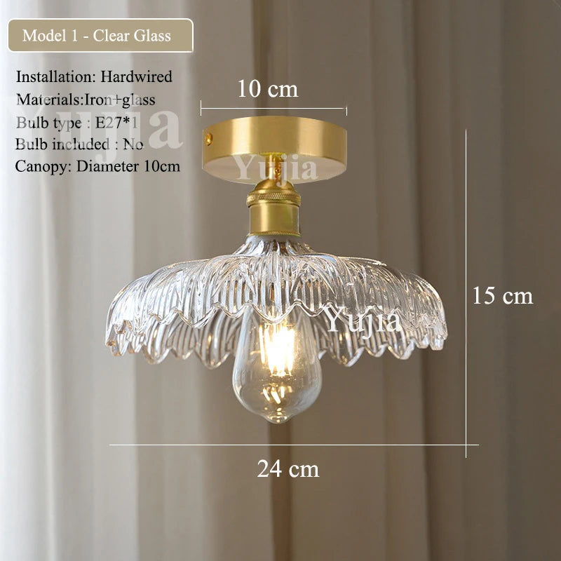 Multiple Styles Nordic Ceiling Light Fixture Glass or Ceramic Shade Vintage Ceiling Lamp with E27 Base for Hallway Entryway-Grain-Light