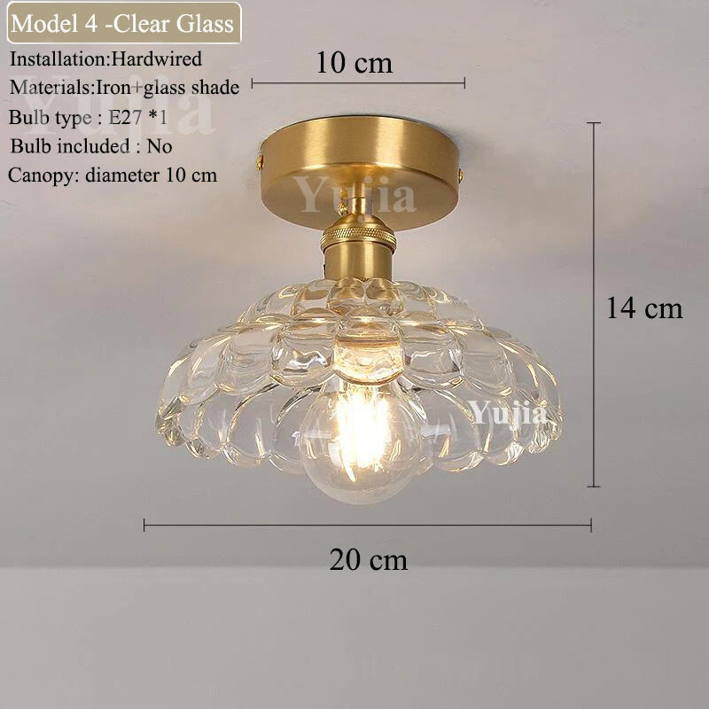 Multiple Styles Nordic Ceiling Light Fixture Glass or Ceramic Shade Vintage Ceiling Lamp with E27 Base for Hallway Entryway-Grain-Light