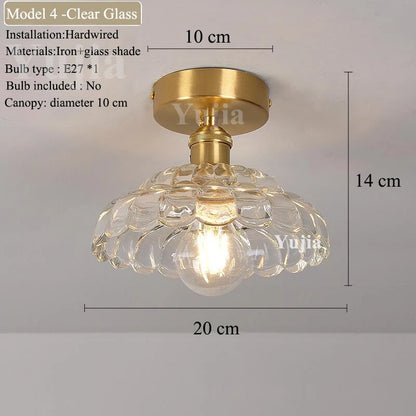 Multiple Styles Nordic Ceiling Light Fixture Glass or Ceramic Shade Vintage Ceiling Lamp with E27 Base for Hallway Entryway-Grain-Light