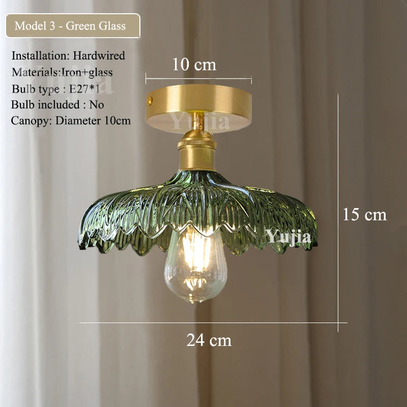 Multiple Styles Nordic Ceiling Light Fixture Glass or Ceramic Shade Vintage Ceiling Lamp with E27 Base for Hallway Entryway-Grain-Light
