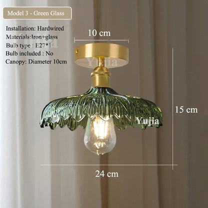 Multiple Styles Nordic Ceiling Light Fixture Glass or Ceramic Shade Vintage Ceiling Lamp with E27 Base for Hallway Entryway-Grain-Light