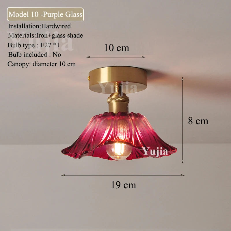 Multiple Styles Nordic Ceiling Light Fixture Glass or Ceramic Shade Vintage Ceiling Lamp with E27 Base for Hallway Entryway-Grain-Light