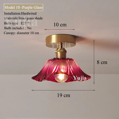 Multiple Styles Nordic Ceiling Light Fixture Glass or Ceramic Shade Vintage Ceiling Lamp with E27 Base for Hallway Entryway-Grain-Light