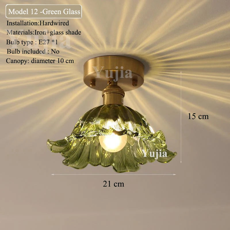 Multiple Styles Nordic Ceiling Light Fixture Glass or Ceramic Shade Vintage Ceiling Lamp with E27 Base for Hallway Entryway-Grain-Light