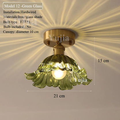 Multiple Styles Nordic Ceiling Light Fixture Glass or Ceramic Shade Vintage Ceiling Lamp with E27 Base for Hallway Entryway-Grain-Light