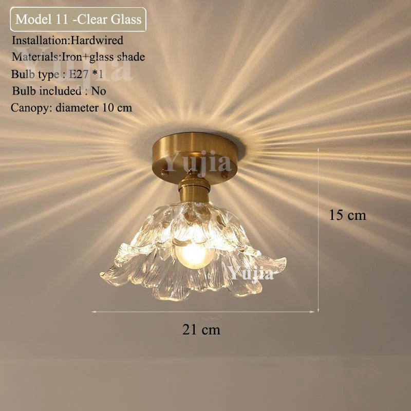 Multiple Styles Nordic Ceiling Light Fixture Glass or Ceramic Shade Vintage Ceiling Lamp with E27 Base for Hallway Entryway-Grain-Light
