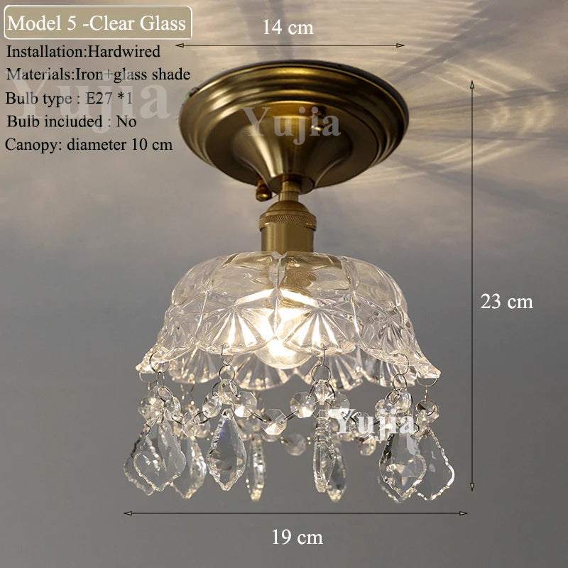 Multiple Styles Nordic Ceiling Light Fixture Glass or Ceramic Shade Vintage Ceiling Lamp with E27 Base for Hallway Entryway-Grain-Light