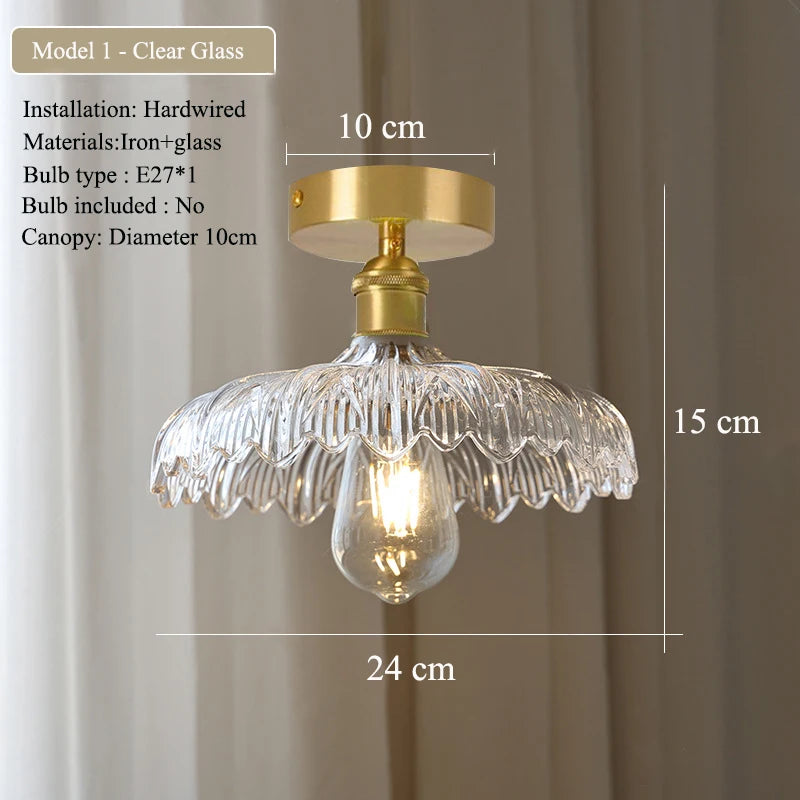 Multiple Styles Nordic Ceiling Light Fixture Glass or Ceramic Shade Vintage Ceiling Lamp with E27 Base for Hallway Entryway-Grain-Light