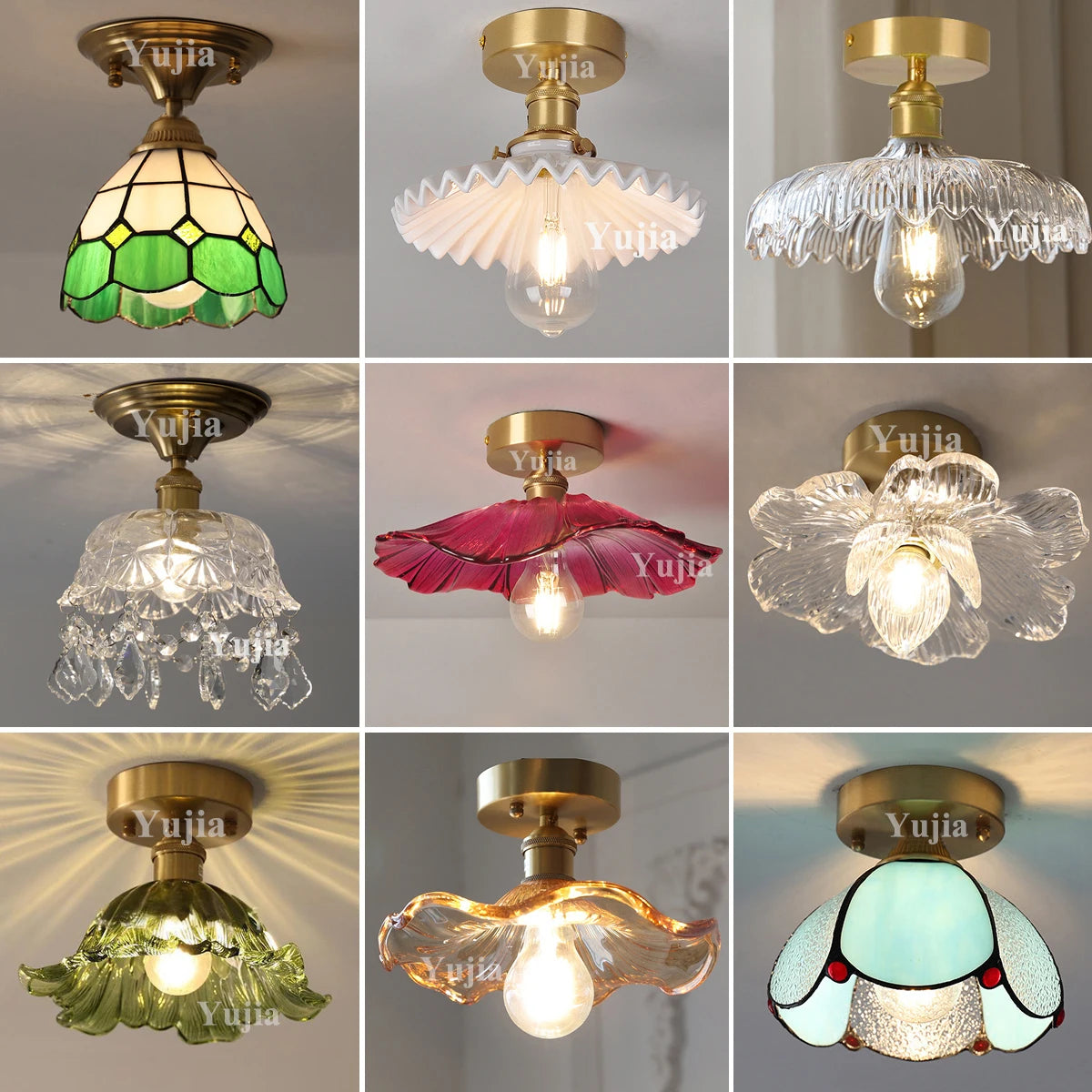 Multiple Styles Nordic Ceiling Light Fixture Glass or Ceramic Shade Vintage Ceiling Lamp with E27 Base for Hallway Entryway-Grain-Light