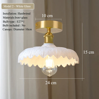 Multiple Styles Nordic Ceiling Light Fixture Glass or Ceramic Shade Vintage Ceiling Lamp with E27 Base for Hallway Entryway-Grain-Light