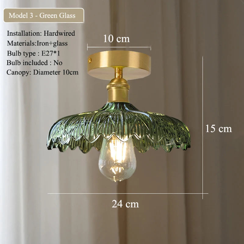 Multiple Styles Nordic Ceiling Light Fixture Glass or Ceramic Shade Vintage Ceiling Lamp with E27 Base for Hallway Entryway-Grain-Light