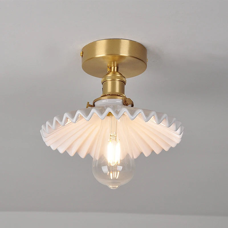 Multiple Styles Nordic Ceiling Light Fixture Glass or Ceramic Shade Vintage Ceiling Lamp with E27 Base for Hallway Entryway-Grain-Light