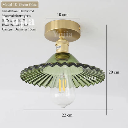 Multiple Styles Nordic Ceiling Light Fixture Glass or Ceramic Shade Vintage Ceiling Lamp with E27 Base for Hallway Entryway-Grain-Light