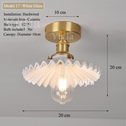 Multiple Styles Nordic Ceiling Light Fixture Glass or Ceramic Shade Vintage Ceiling Lamp with E27 Base for Hallway Entryway-Grain-Light
