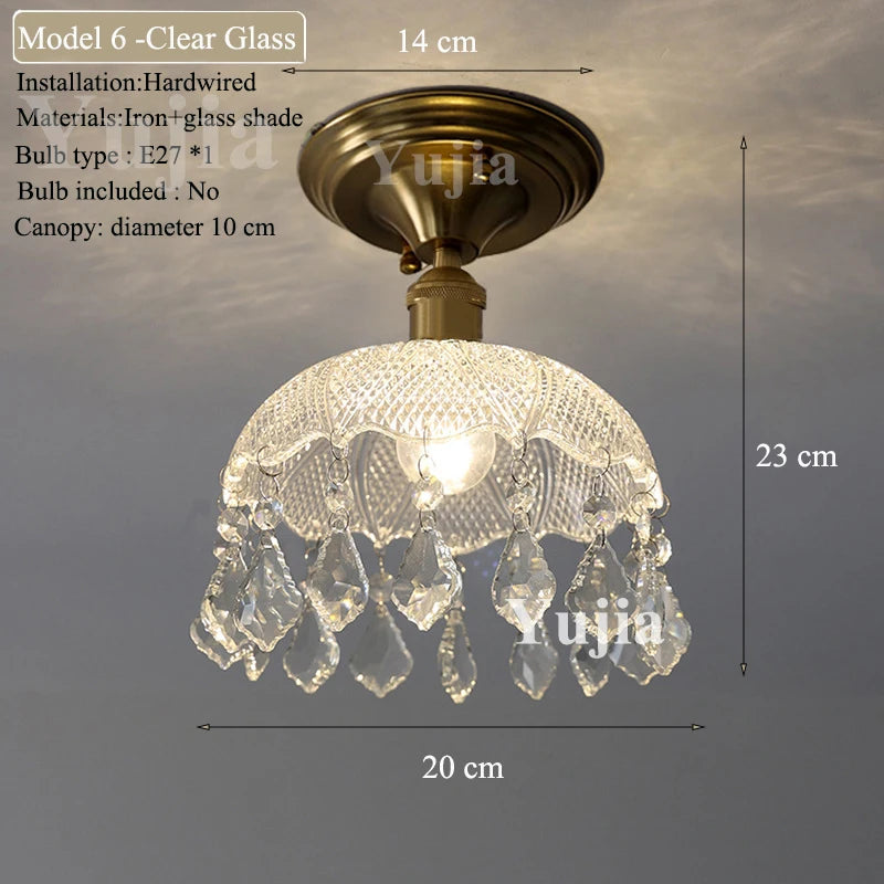 Multiple Styles Nordic Ceiling Light Fixture Glass or Ceramic Shade Vintage Ceiling Lamp with E27 Base for Hallway Entryway-Grain-Light