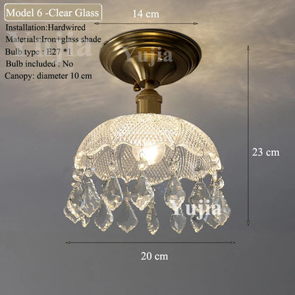 Multiple Styles Nordic Ceiling Light Fixture Glass or Ceramic Shade Vintage Ceiling Lamp with E27 Base for Hallway Entryway-Grain-Light