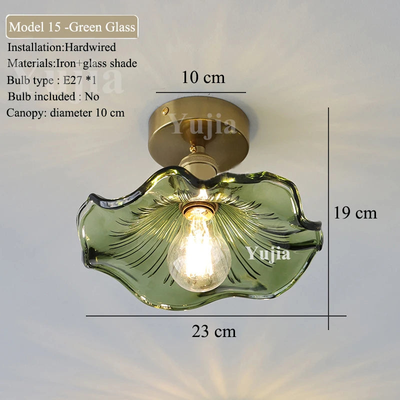 Multiple Styles Nordic Ceiling Light Fixture Glass or Ceramic Shade Vintage Ceiling Lamp with E27 Base for Hallway Entryway-Grain-Light