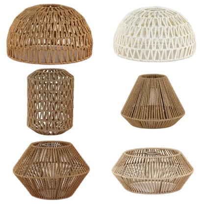 Decoration Hand-woven Retro Paper-rope Lampshade Chandelier Rattan Light Cover For Cofe , Home, Hotel-Grain-Light