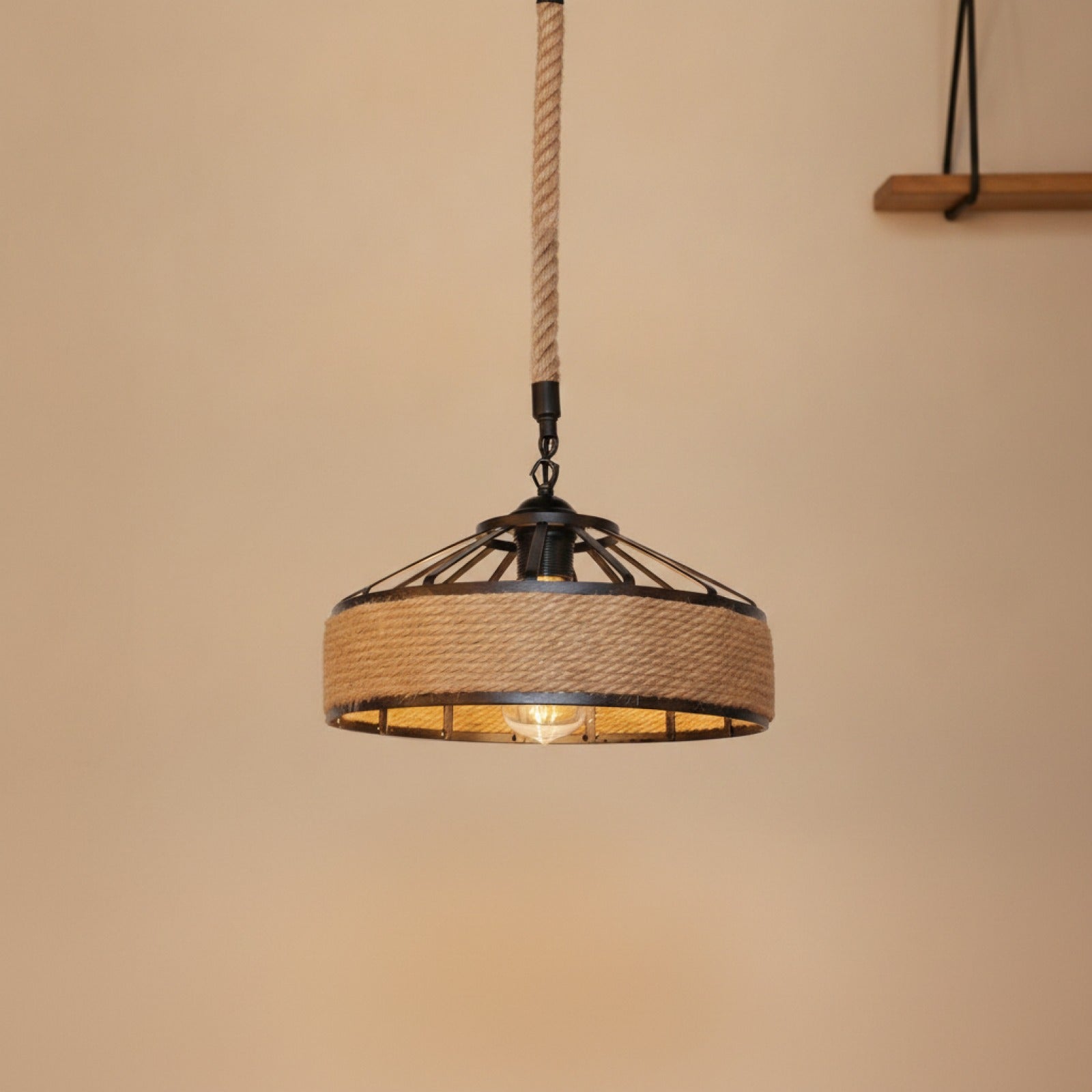 Suspension Luminaire Bois, Osier et Rotin Beige Chiang Mai