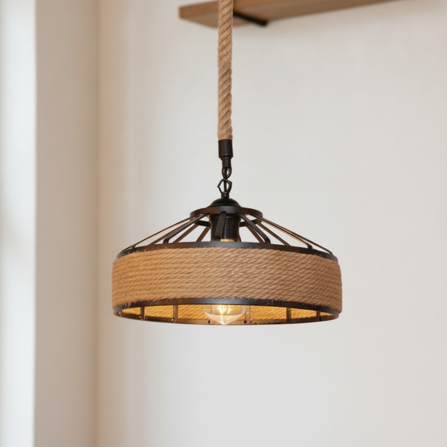 Suspension Luminaire Bois, Osier et Rotin Beige Chiang Mai